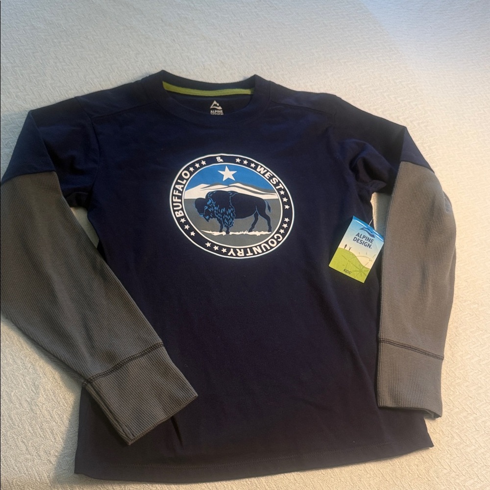Alpine Design Kids Long Sleeve Shirt - 10/12 L Navy and Gray